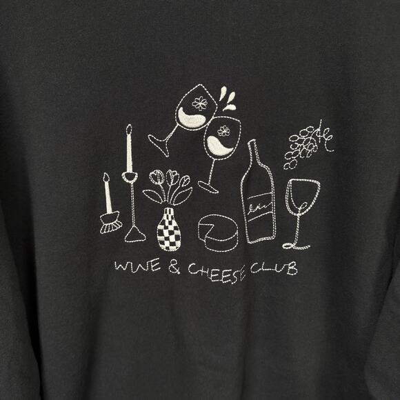 Z Supply NEW Women Sweatshirt S Black Crewneck Wine Cheese Club Pullover Graphic - Picture 2 of 8